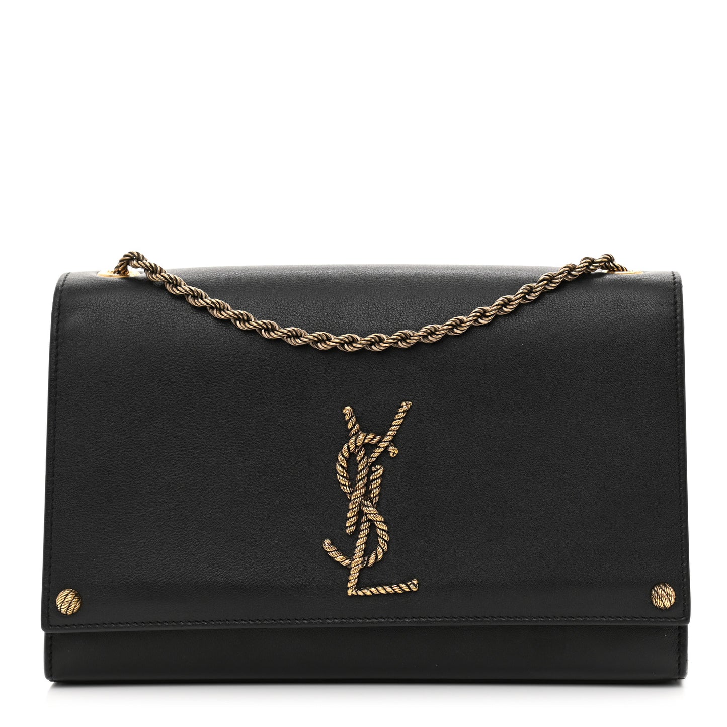 Smooth Calfskin Medium Braided Monogram Kate Satchel Black