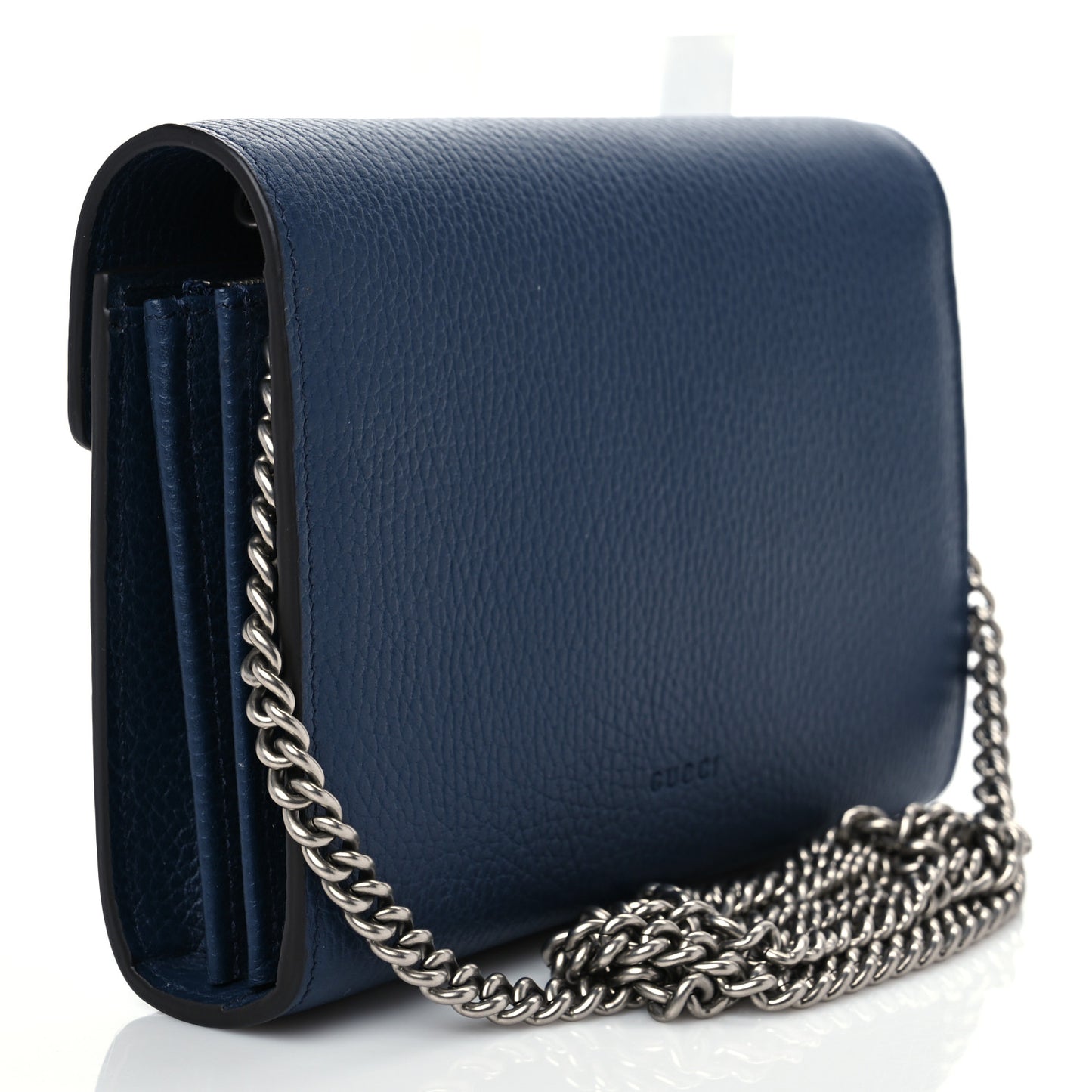 Dollar Calfskin Crystal Mini Dionysus Chain Wallet Blue Agata Black Diamond
