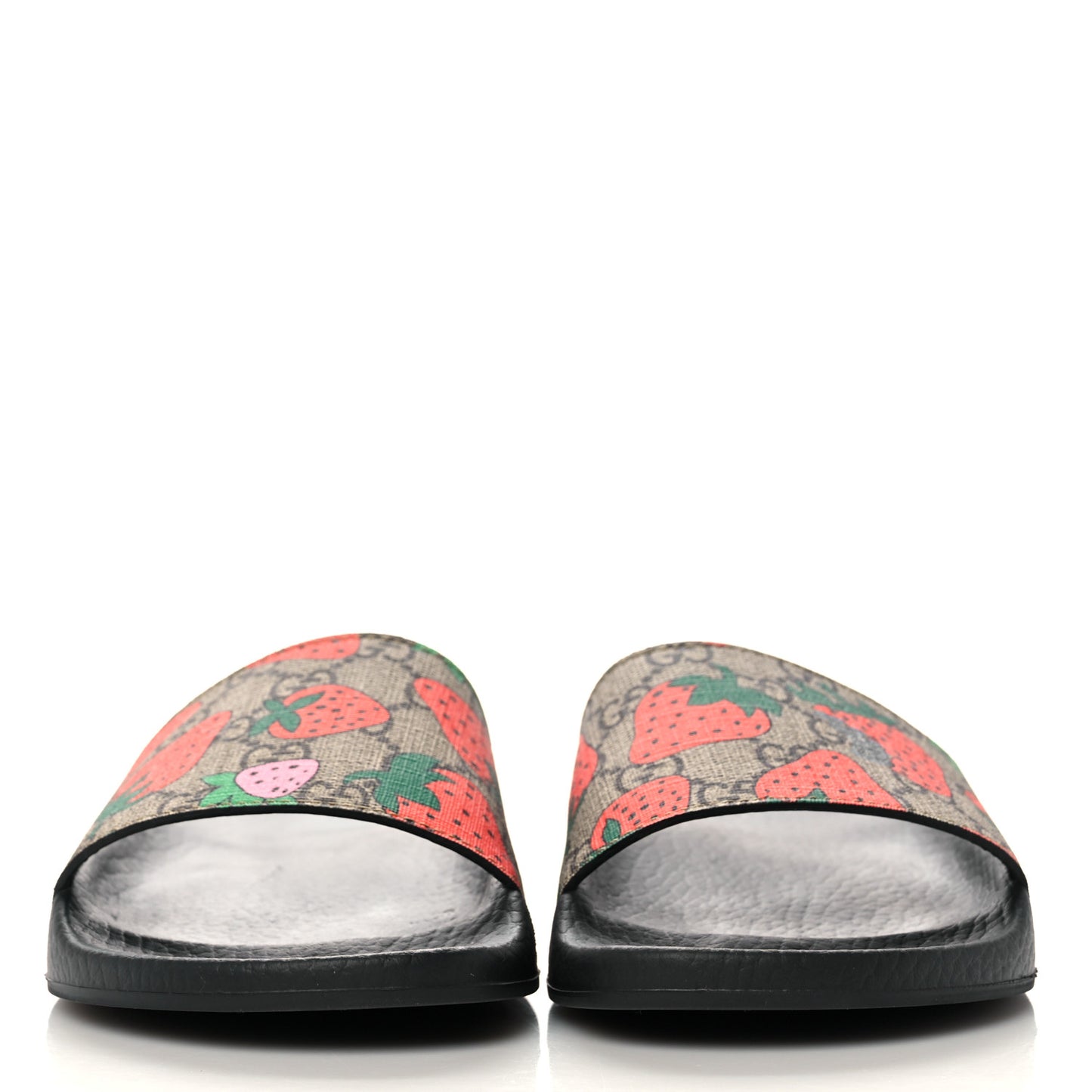 GG Supreme Monogram Strawberry Slide Sandals 37 Beige Multicolor