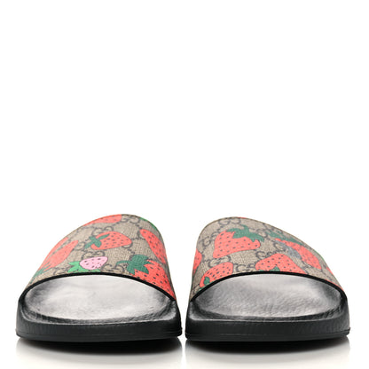 Gucci GG Supreme Monogram Strawberry Slide Sandals 37 Beige Multicolor 2 of 9