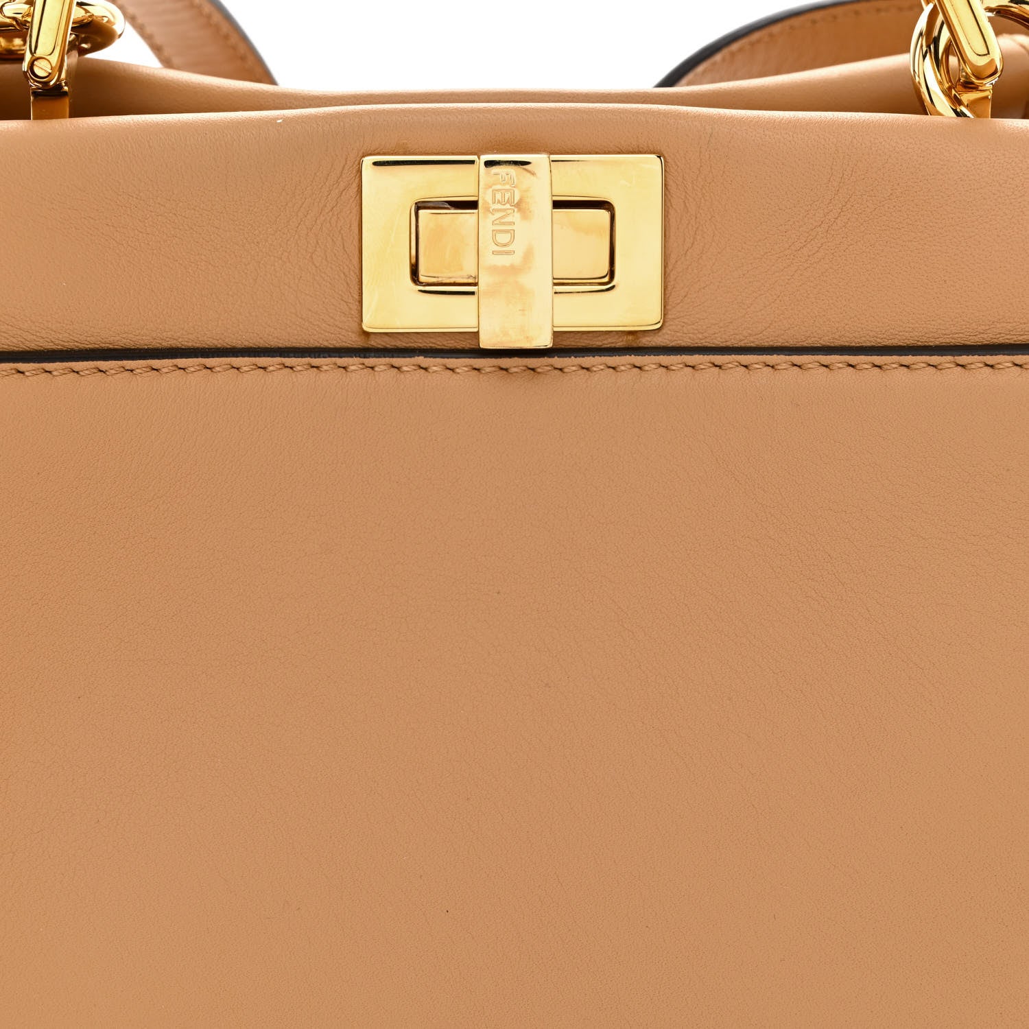 Fendi Vitello Seta Nappa FF Embossed Mini Peekaboo Iconic Satchel Miele Scuro 9 of 12