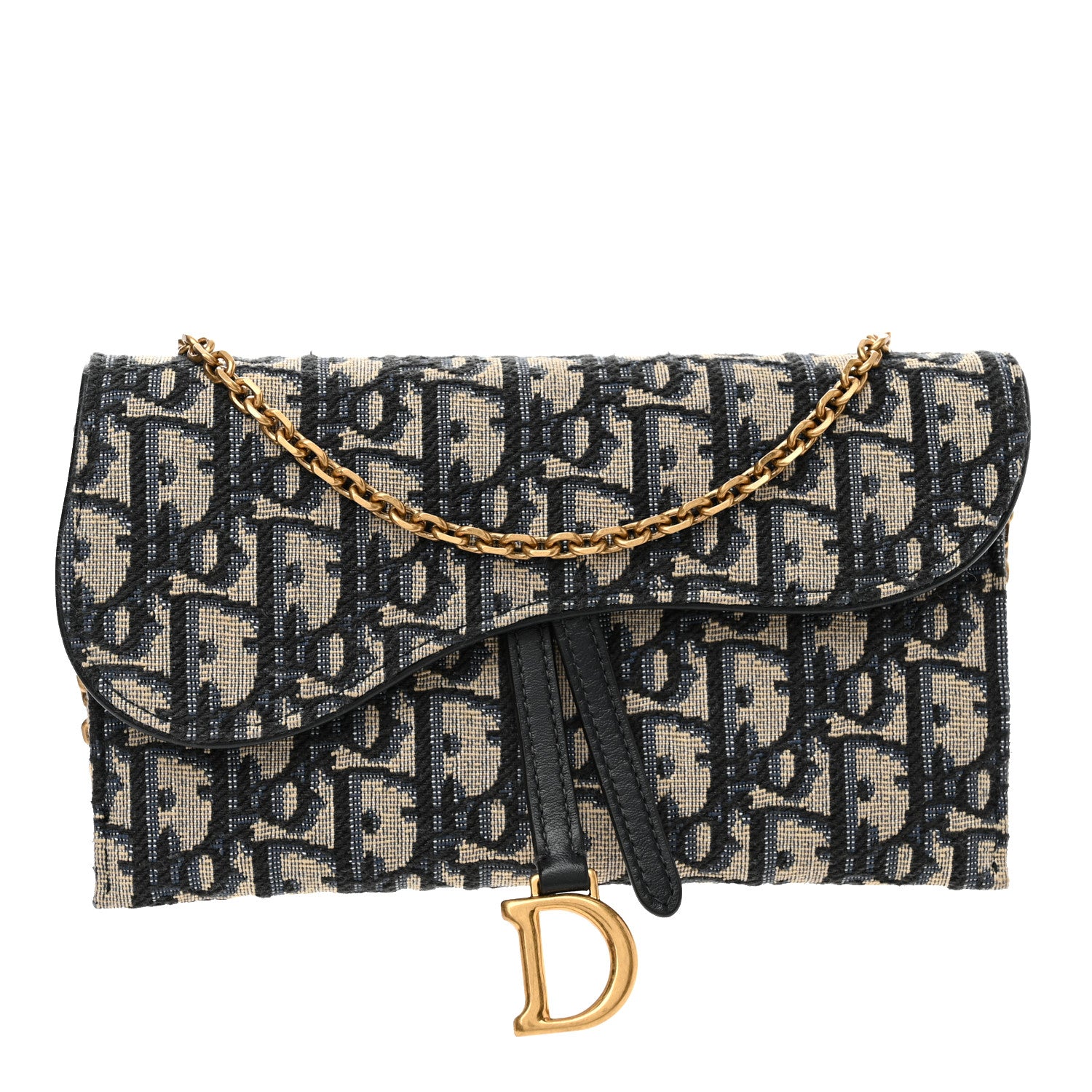 Christian Dior Oblique Saddle Chain Long Wallet Blue 3 of 13