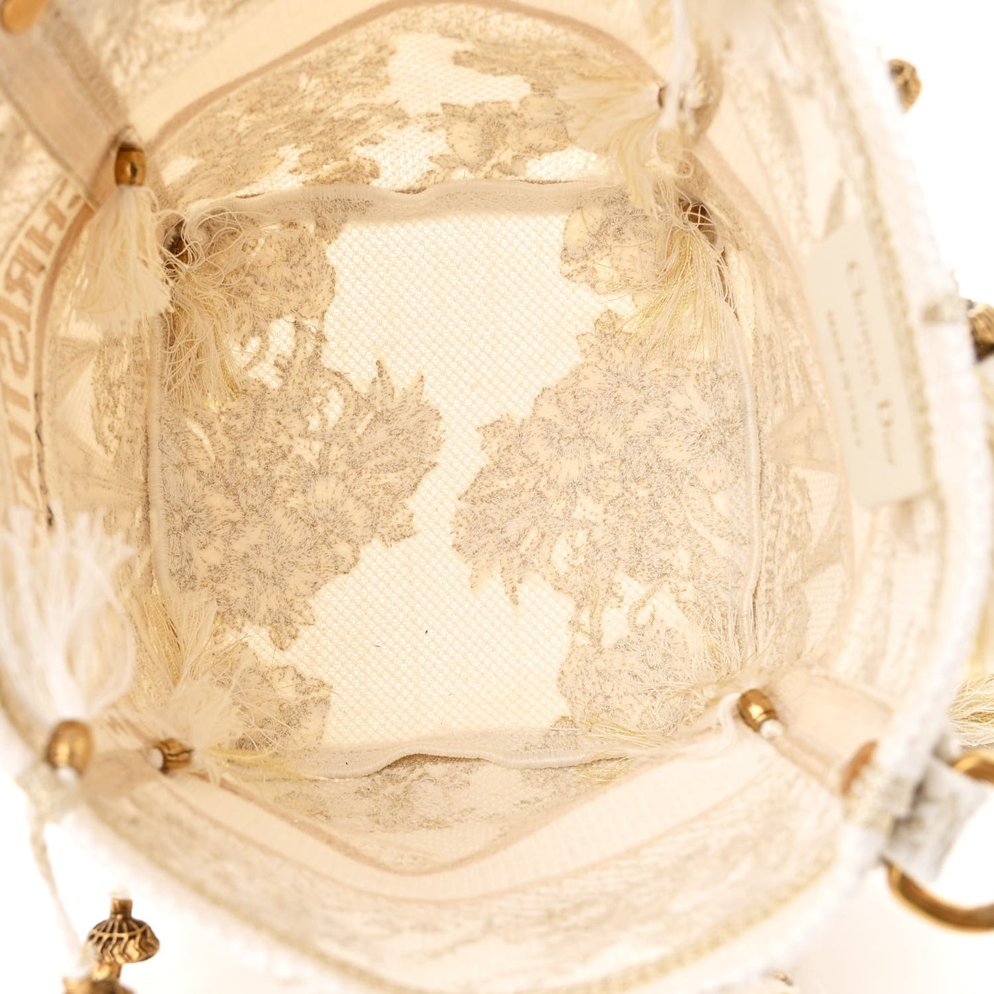 Canvas Embroidered Reve d'Infini Small D-Bubble Bucket Bag Gold