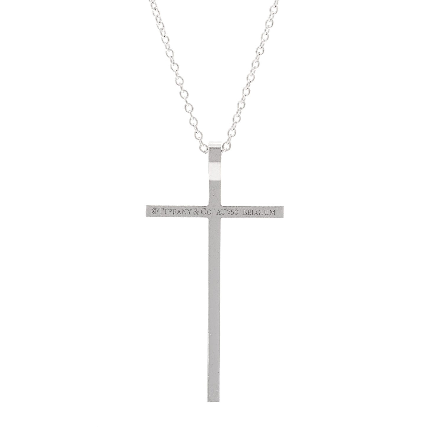 18K White Gold Diamond Metro Cross Pendant Necklace