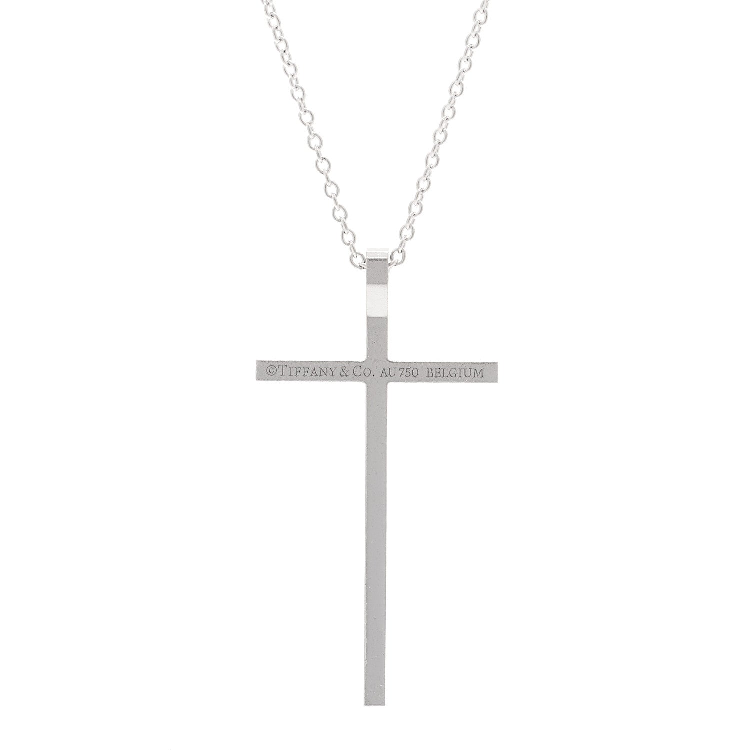 Tiffany 18K White Gold Diamond Metro Cross Pendant Necklace 4 of 6