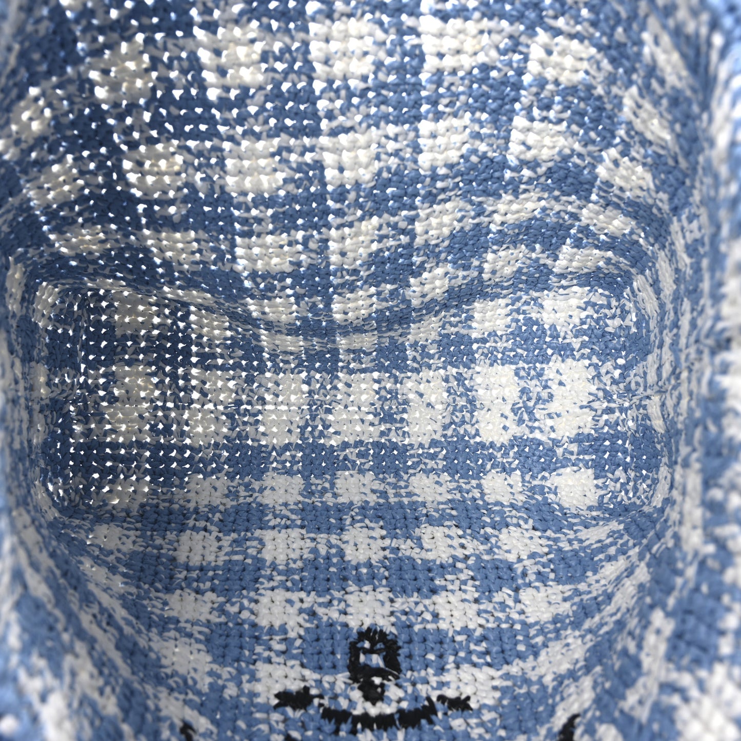 Yarn Raffia Effect Crochet Embroidered Large Logo Tote Celeste