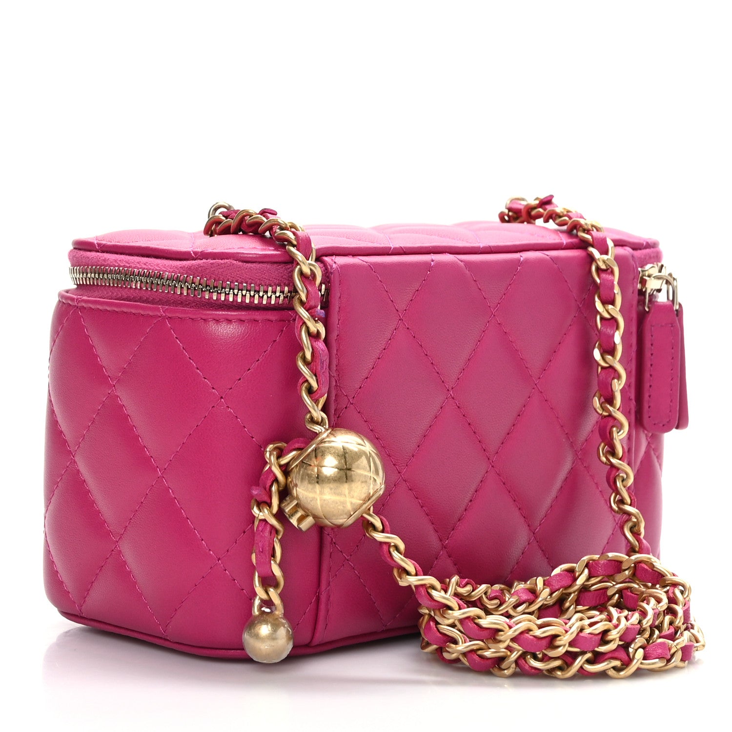 Chanel Lambskin Quilted Small Pearl Crush Vanity Case With Chain Fuchsia 2 of 9