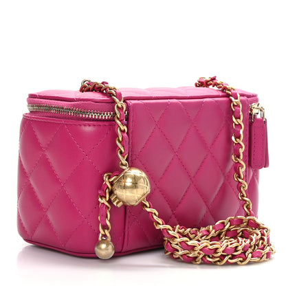 Chanel Lambskin Quilted Small Pearl Crush Vanity Case With Chain Fuchsia 2 of 9