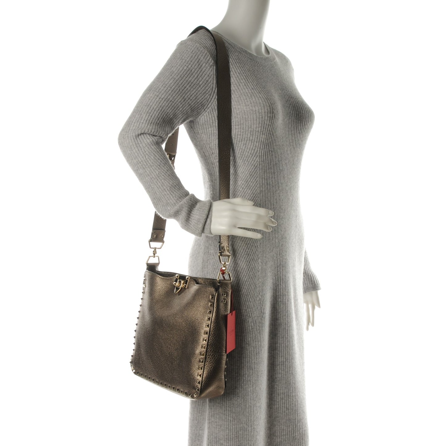 Metallic Pebbled Calfskin Small Rockstud Flip-Lock Messenger Bag Sasso