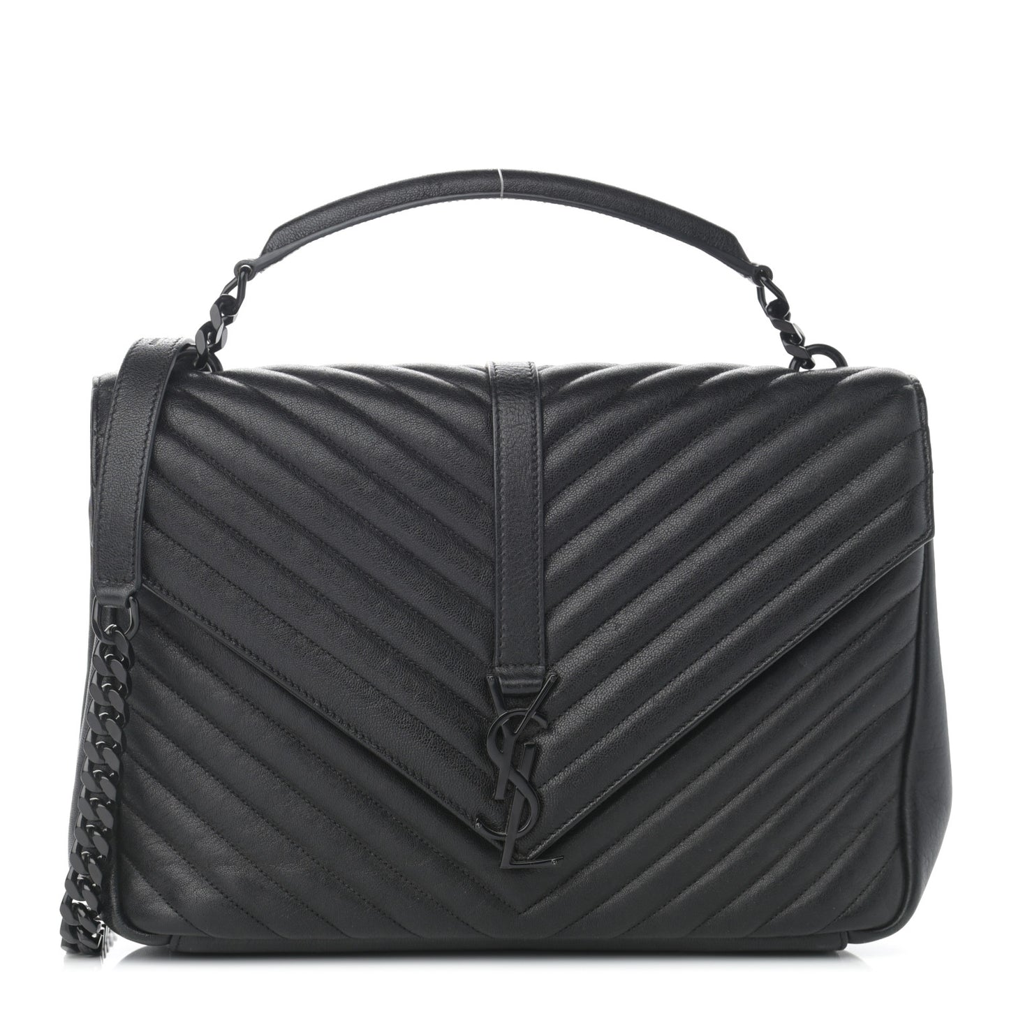 Sheepskin Matelasse Chevron Monogram Monochrome Large College Satchel Black