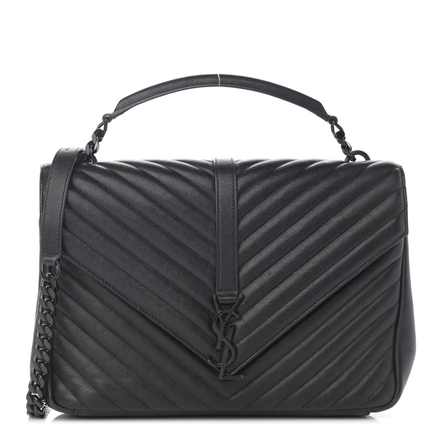 Saint Laurent Sheepskin Matelasse Chevron Monogram Monochrome Large College Satchel Black 1 of 14