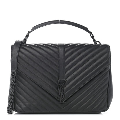 Saint Laurent Sheepskin Matelasse Chevron Monogram Monochrome Large College Satchel Black 1 of 14