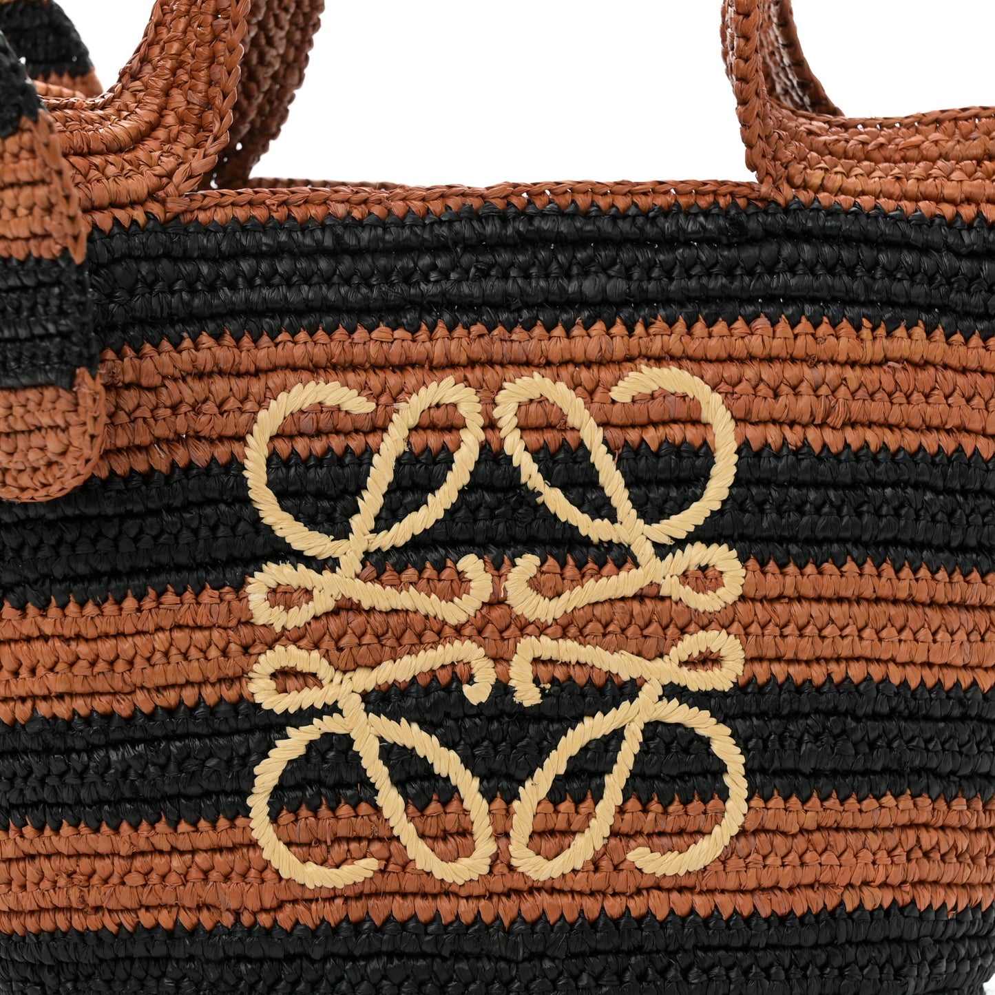 X Paulas Ibiza Raffia Striped Small Elephant Basket Tote Bag Honey Gold Black