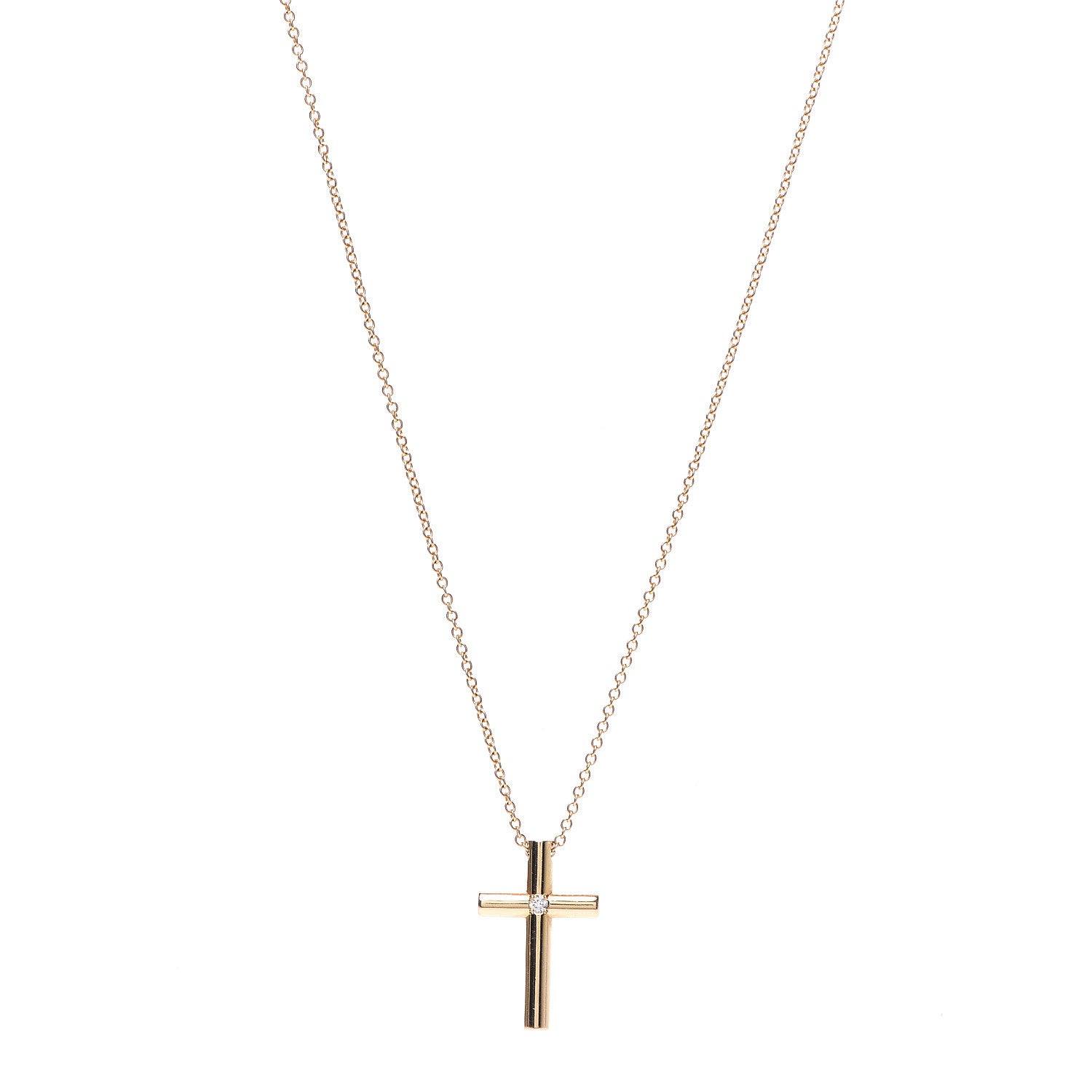 Tiffany 18K Yellow Gold Diamond Cross Pendant Necklace 1 of 6