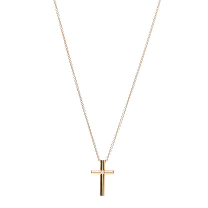 Tiffany 18K Yellow Gold Diamond Cross Pendant Necklace 1 of 6