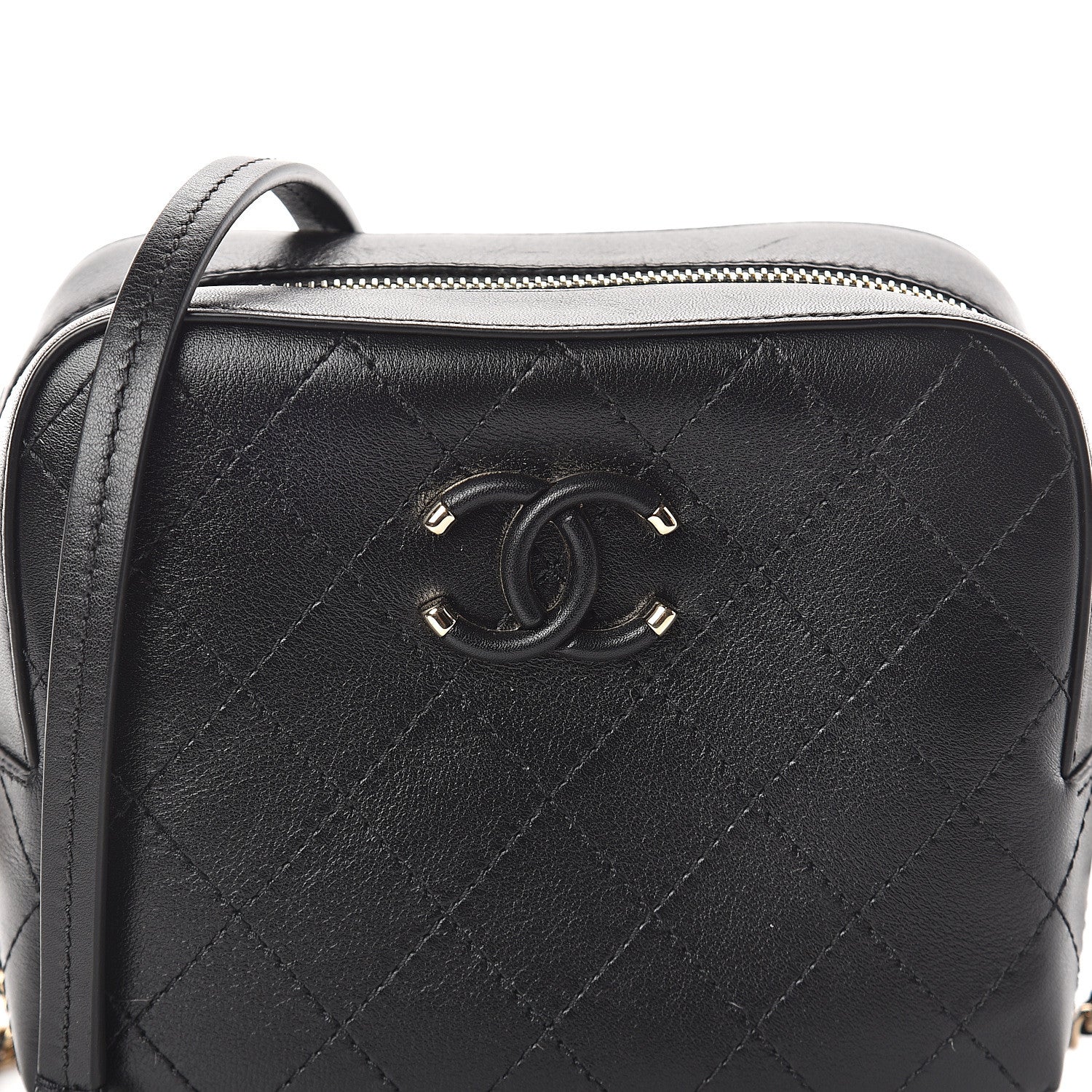 Chanel Calfskin Stitched Enamel CC Camera Case Bag Black 7 of 9