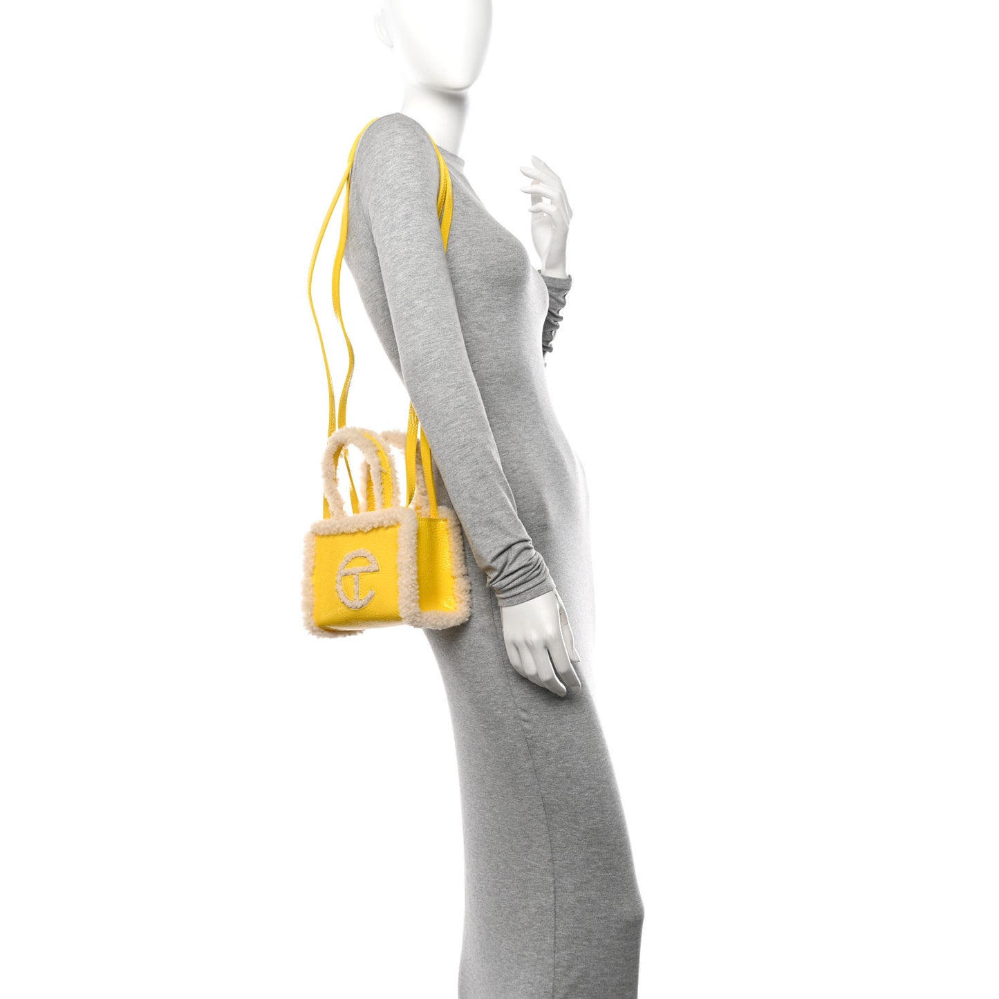 X UGG Crinkle Patent Shearling Small Shopping Bag Taxi