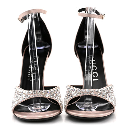 Gucci Satin Crystal Ankle Strap Sandal Pumps 39 Skin Rose 3 of 10