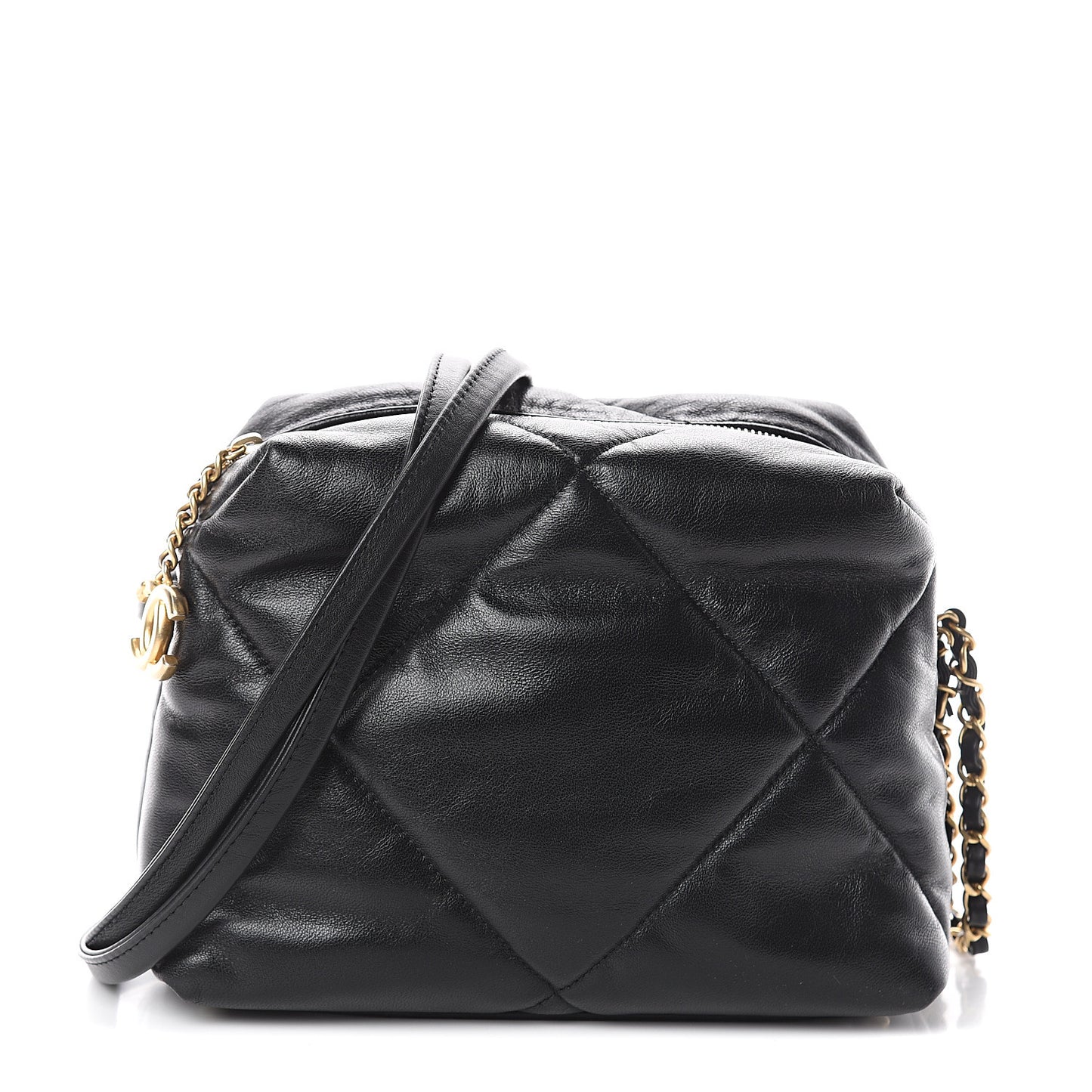 Lambskin Quilted Small Bowling Bag Black
