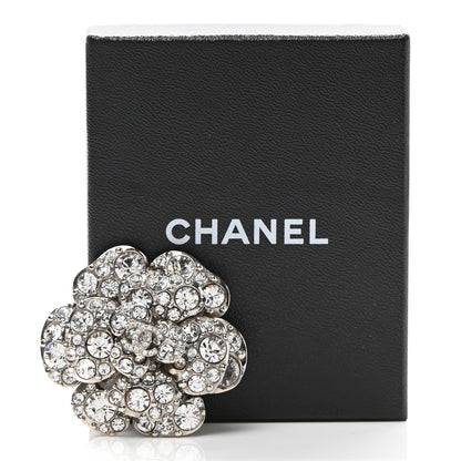 Chanel Swarovski Crystal Camellia CC Brooch Silver 5 of 5