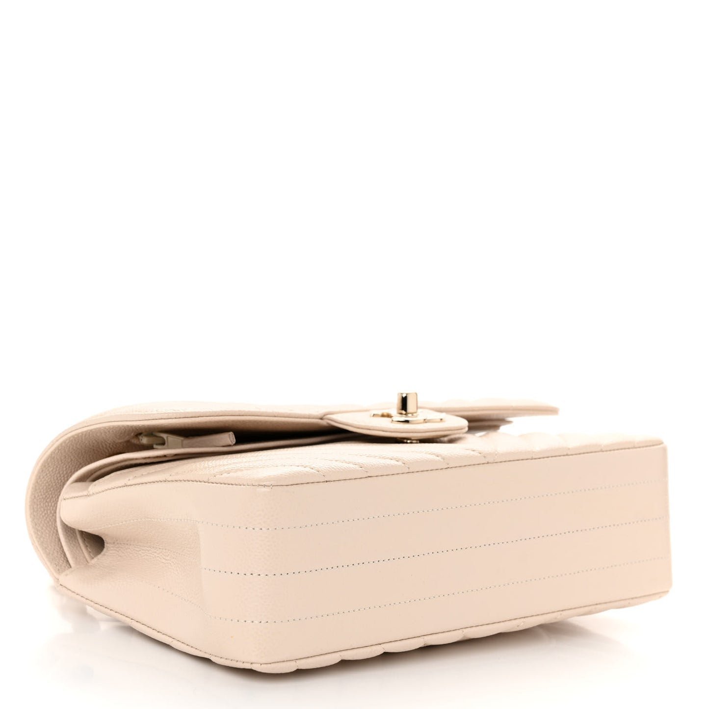 Caviar Chevron Quilted Small Double Flap Beige
