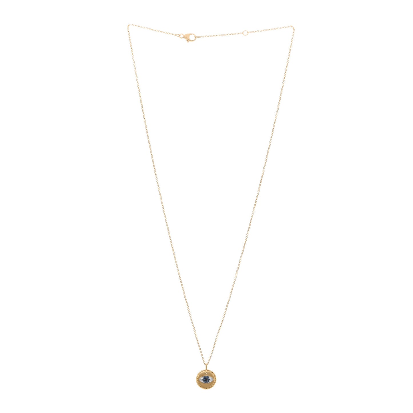 18K Yellow Gold Blue Sapphire Diamond Evil Eye Necklace