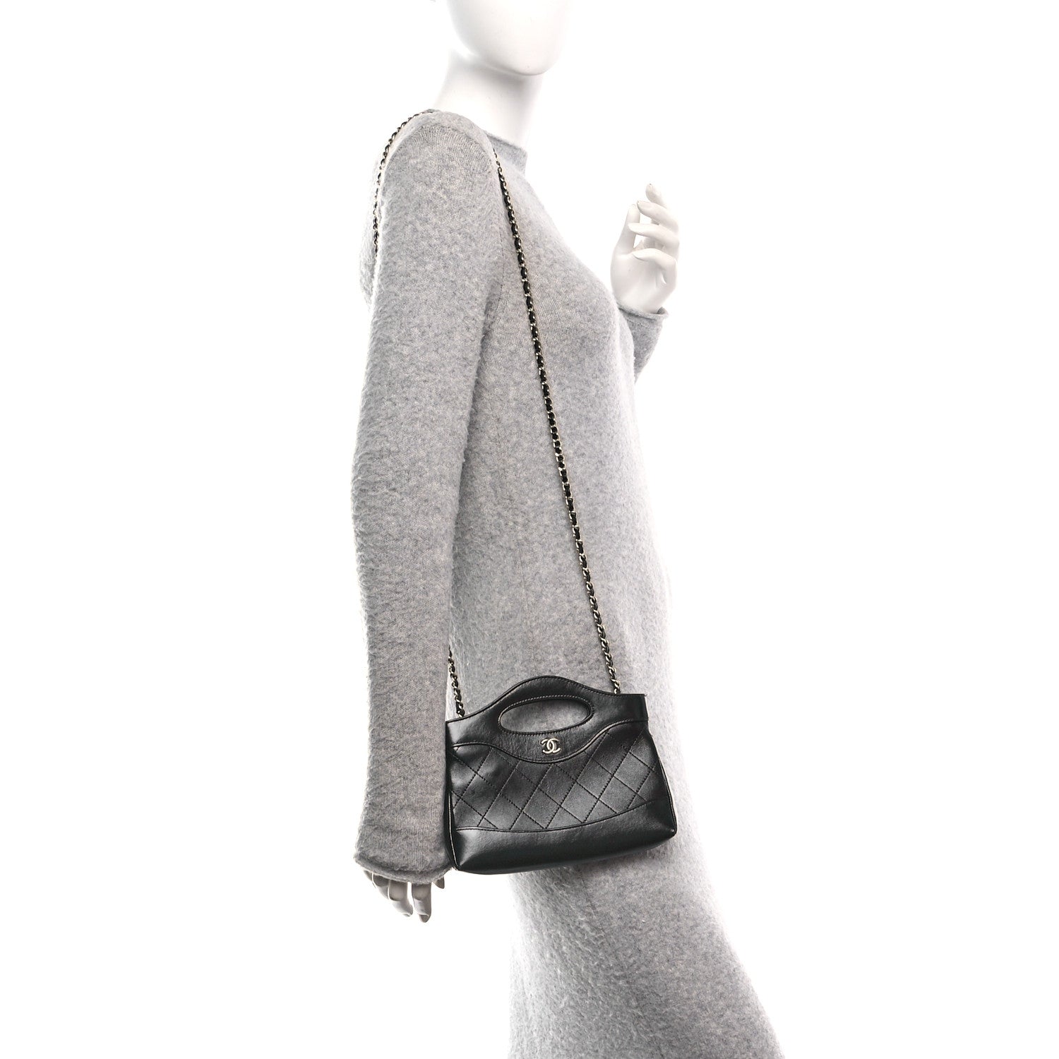 Chanel Shiny Crumpled Calfskin Quilted Nano 31 Shopping Bag Black 2 of 11