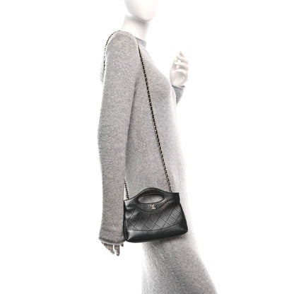 Chanel Shiny Crumpled Calfskin Quilted Nano 31 Shopping Bag Black 2 of 11