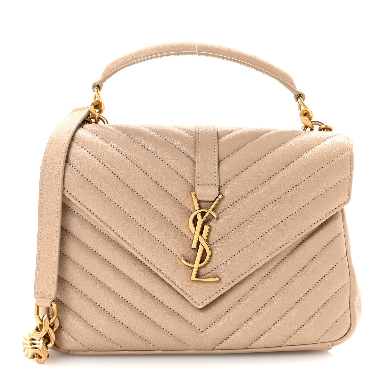 Saint Laurent Sheepskin Matelasse Chevron Monogram Medium College Bag Greyish Brown 1 of 9