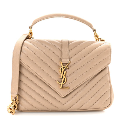 Saint Laurent Sheepskin Matelasse Chevron Monogram Medium College Bag Greyish Brown 1 of 9