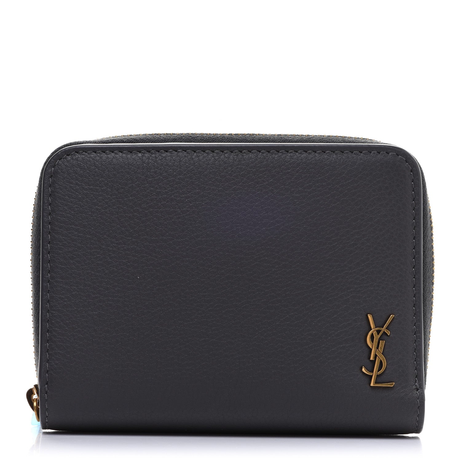 Saint Laurent Grained Calfskin Tiny Monogram Compact Zip Around Wallet Grey 1 of 10
