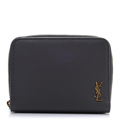 Saint Laurent Grained Calfskin Tiny Monogram Compact Zip Around Wallet Grey 1 of 10