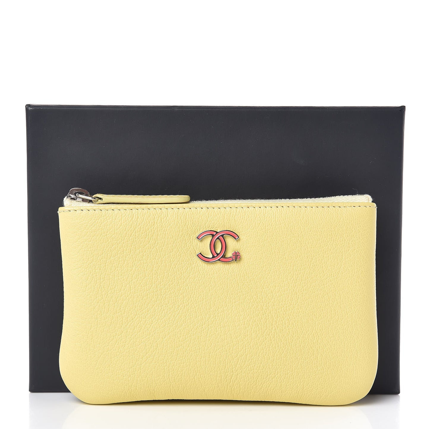 Goatskin Small CC Clover Cosmetic Case Yellow