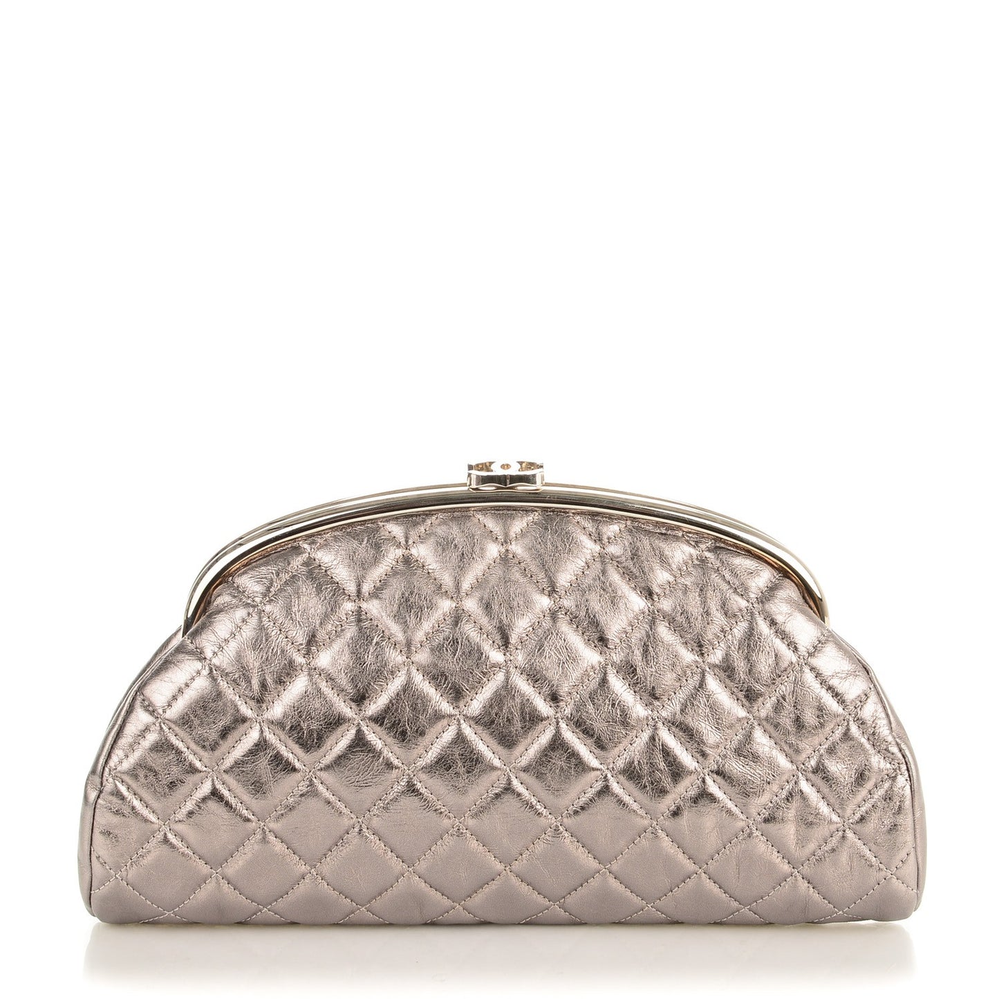 Metallic Aged Calfskin Quilted Timeless Clutch Silver