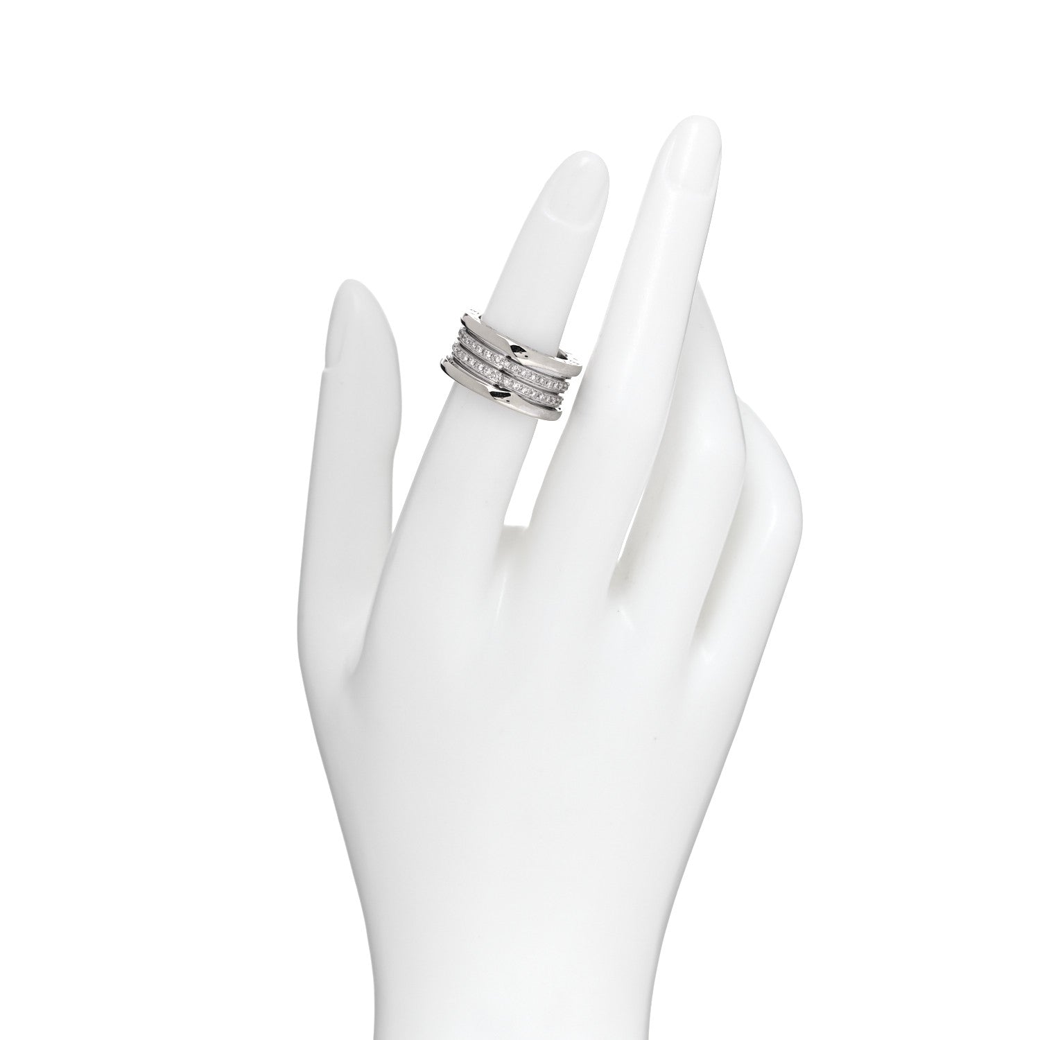 Bulgari 18K White Gold Diamond B.Zero1 Four-Band Full Pave Ring 51 5.75 2 of 4