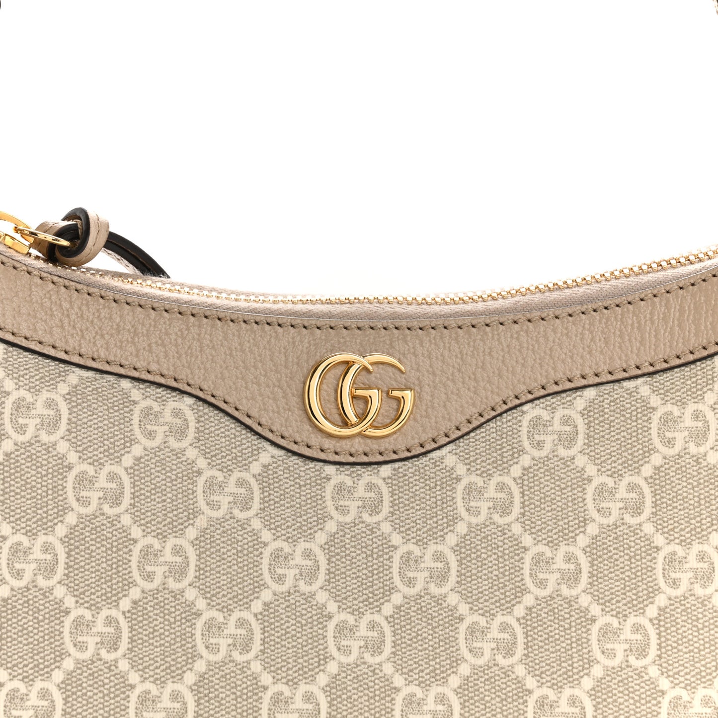 GG Supreme Monogram Textured Dollar Calfskin Small Ophidia Hobo Beige Mystic White Oatmeal