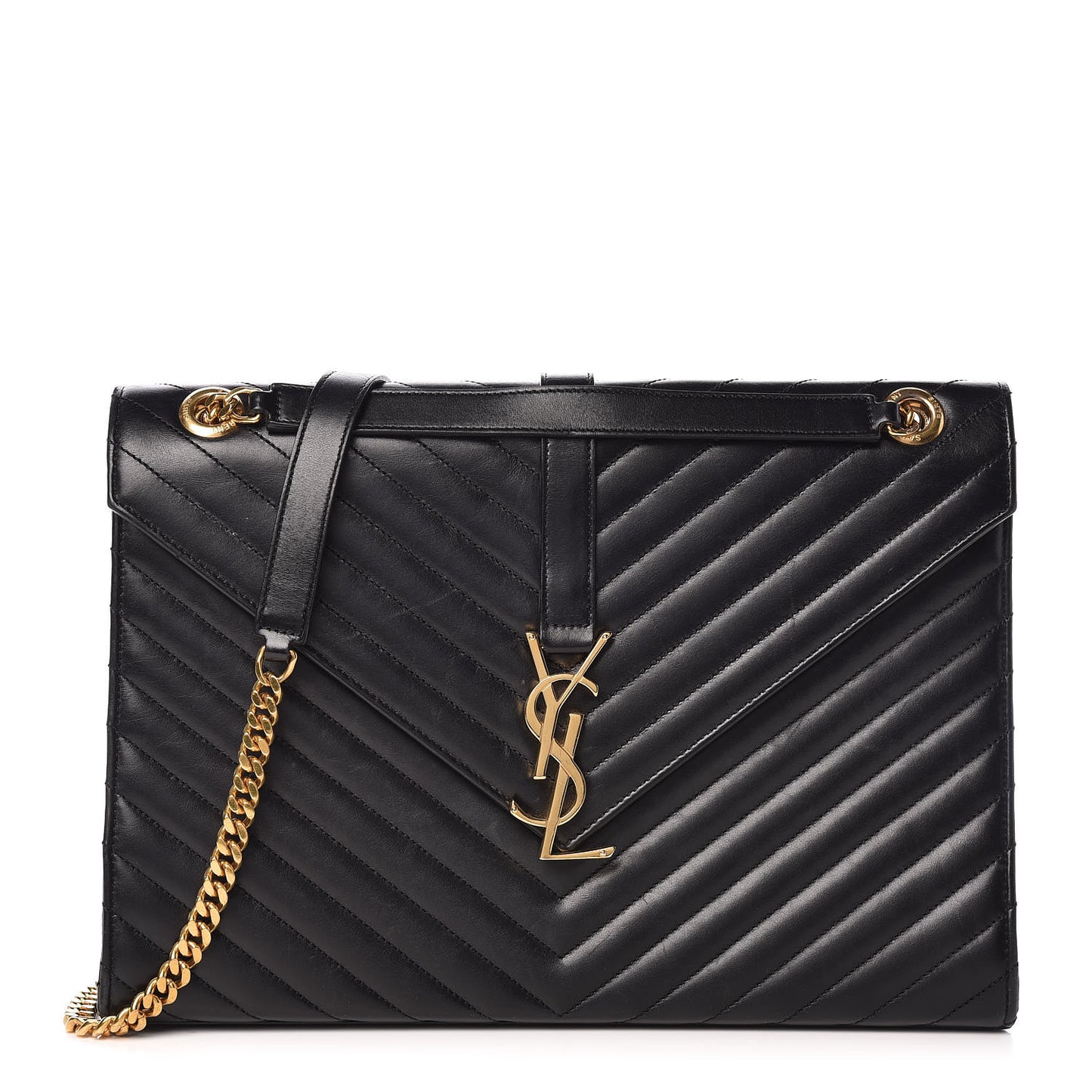 Smooth Calfskin Matelasse Chevron Large Monogram Satchel Black