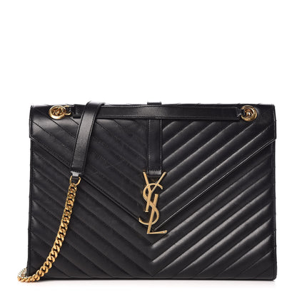 Saint Laurent Smooth Calfskin Matelasse Chevron Large Monogram Satchel Black 1 of 13