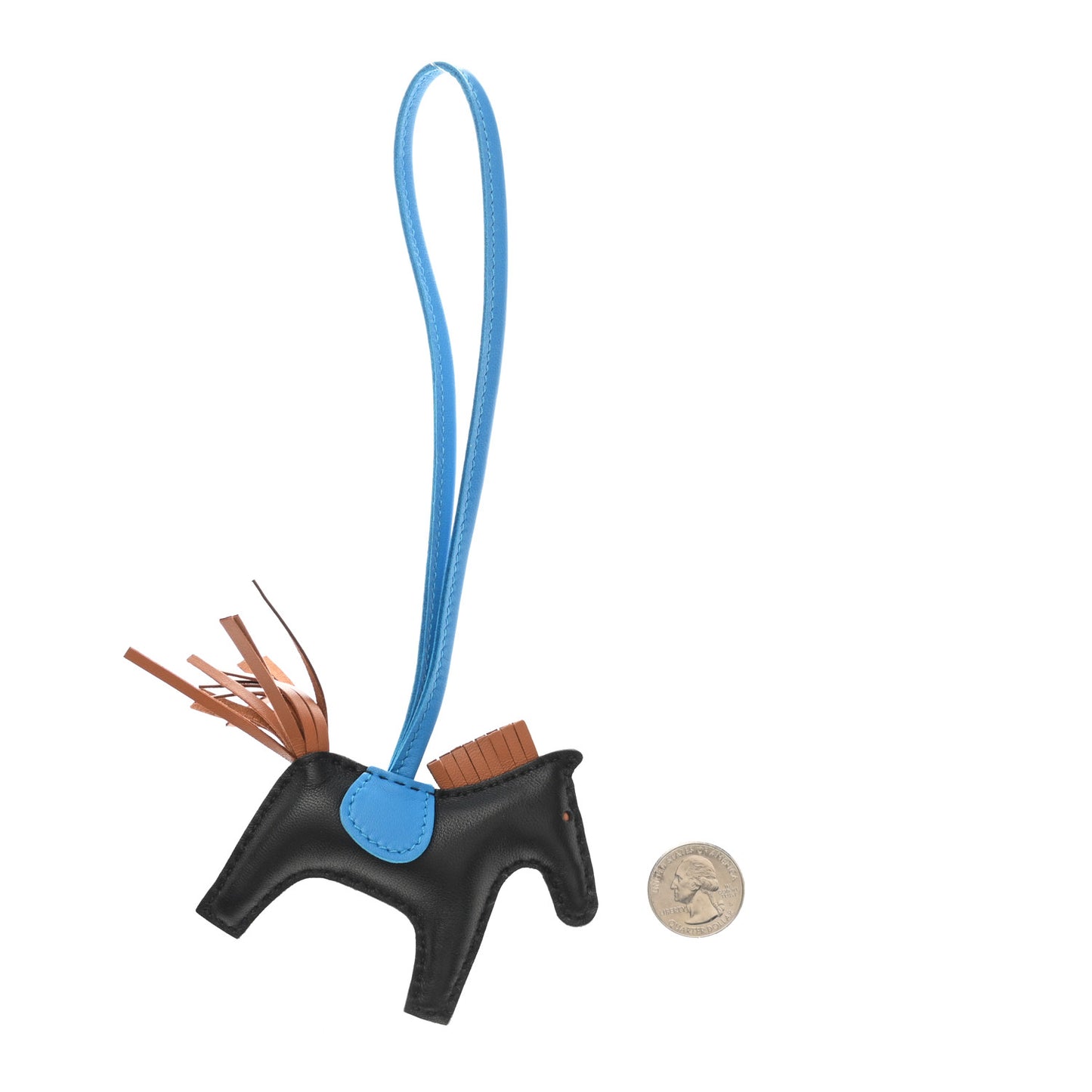 Milo Lambskin Grigri Rodeo Horse Bag Charm PM Black Gold Bleu Zanzibar