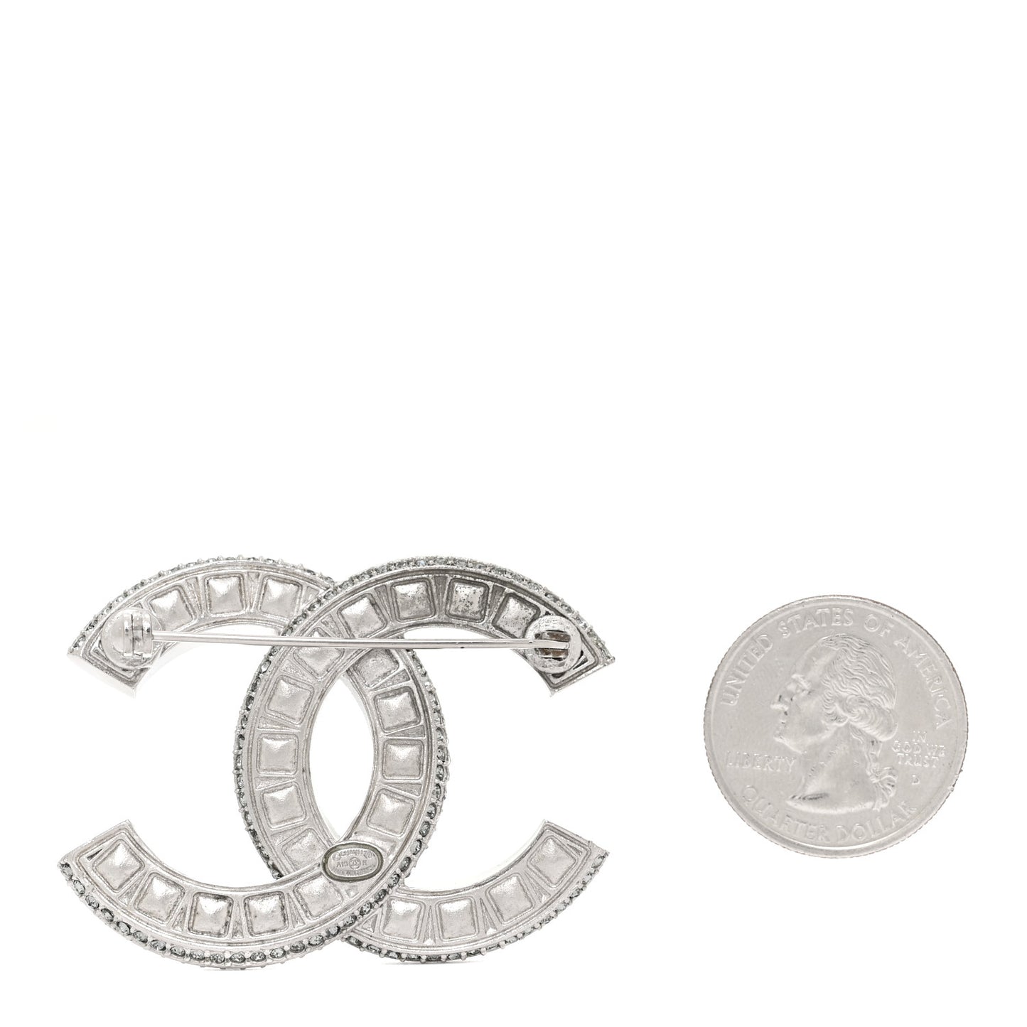 Baguette Crystal CC Brooch Silver Black