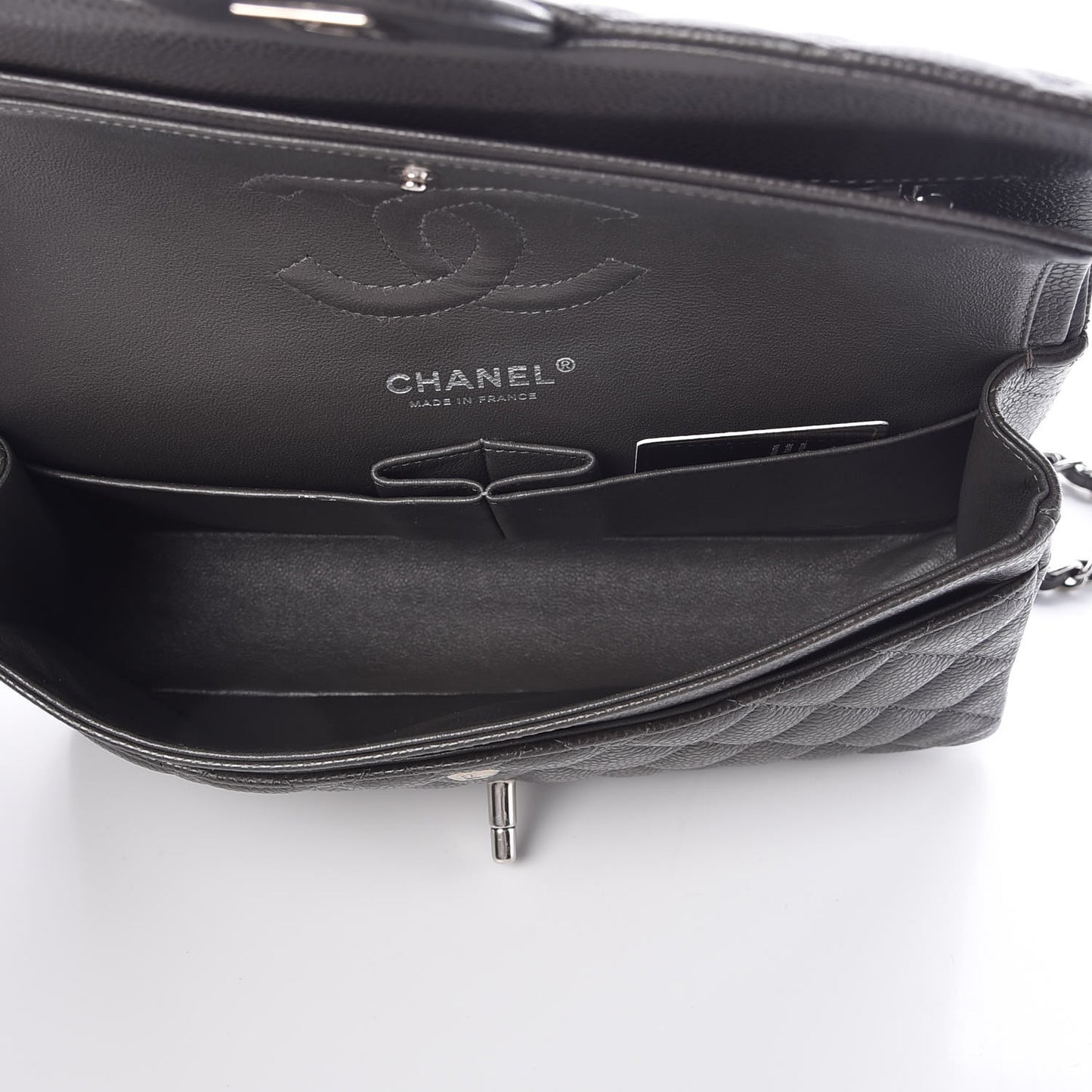 Caviar Quilted Medium Double Flap Dark Grey