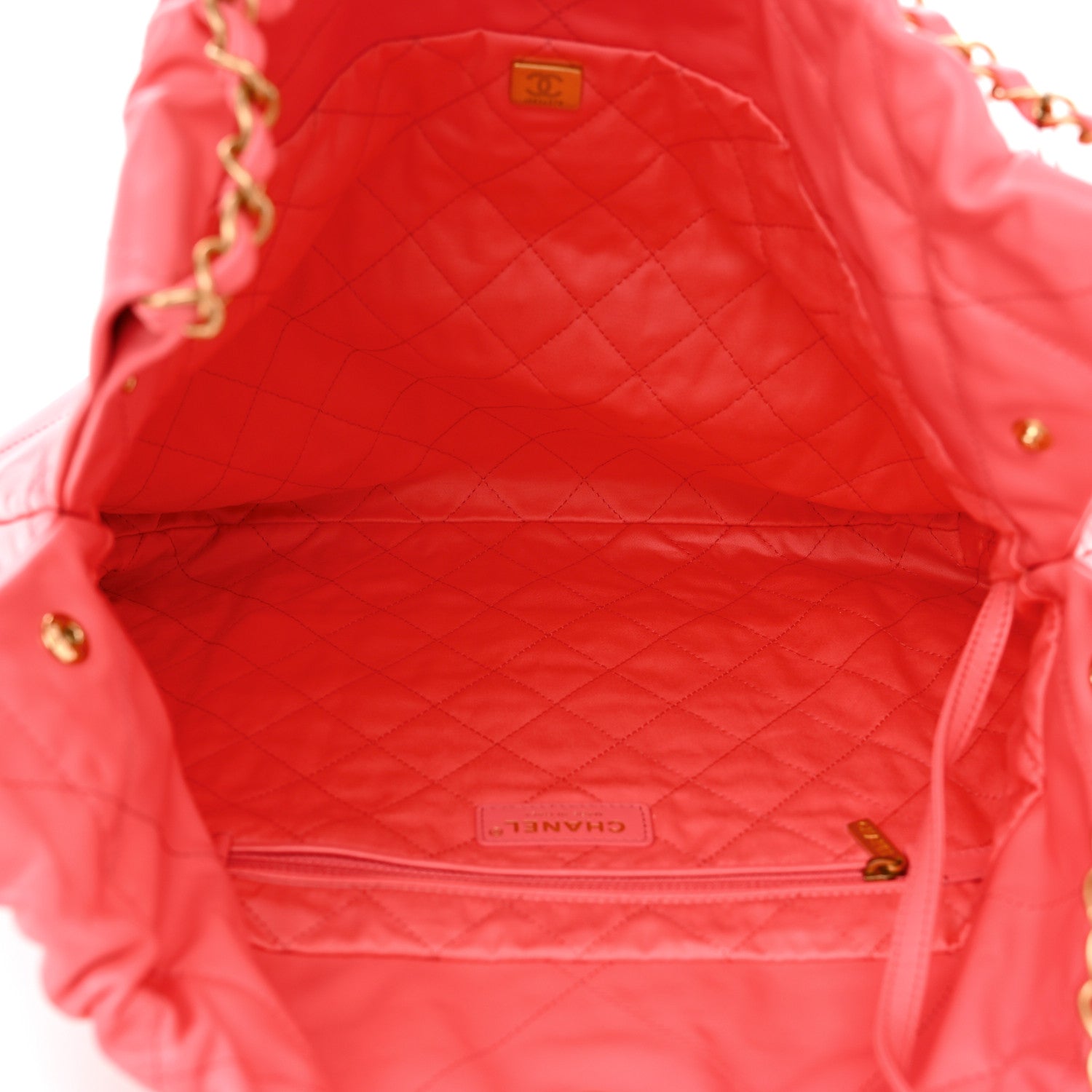 Chanel Shiny Calfskin Quilted Chanel 22 Drawstring Bag Coral Pink 6 of 11