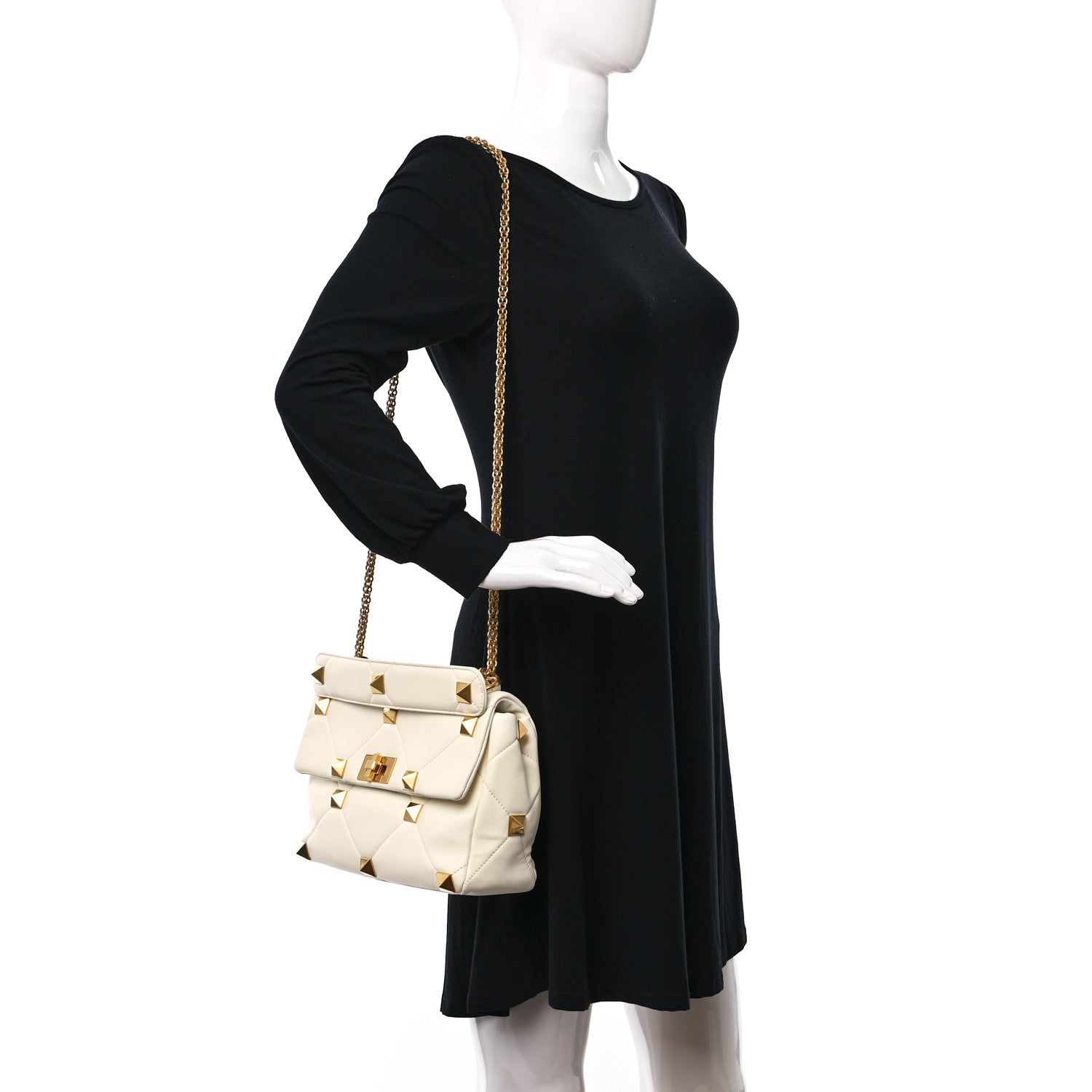 Valentino Garavani Nappa Large Roman Stud Shoulder Bag Ivory 2 of 12