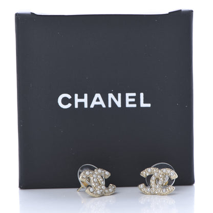 Chanel Pearl Crystal CC Stud Earrings Gold 5 of 5