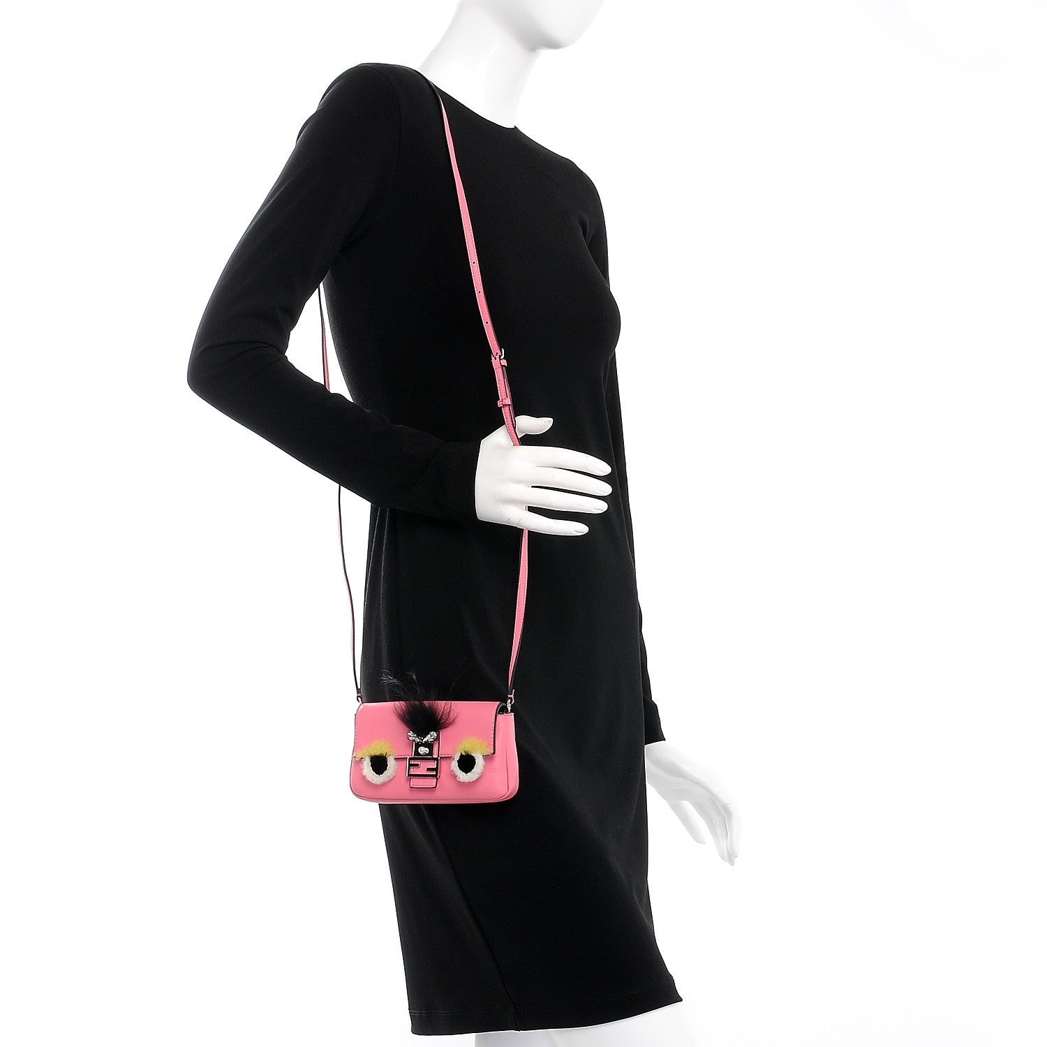 Fendi Nappa Rabbit Fox Fur Micro Buggie Baguette Rosa Fluo Multicolor 2 of 13
