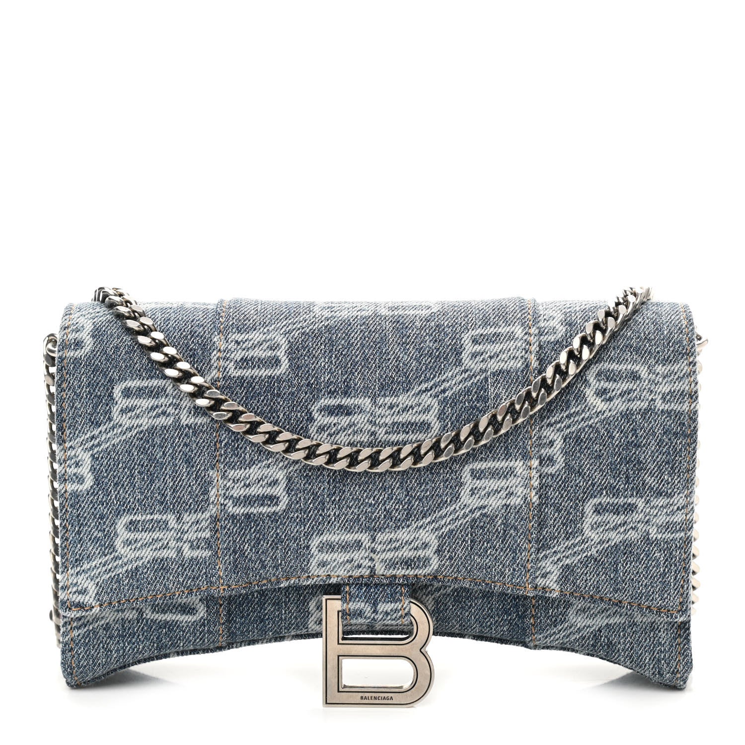 Balenciaga Denim BB Monogram Hourglass Chain Bag Blue 1 of 9