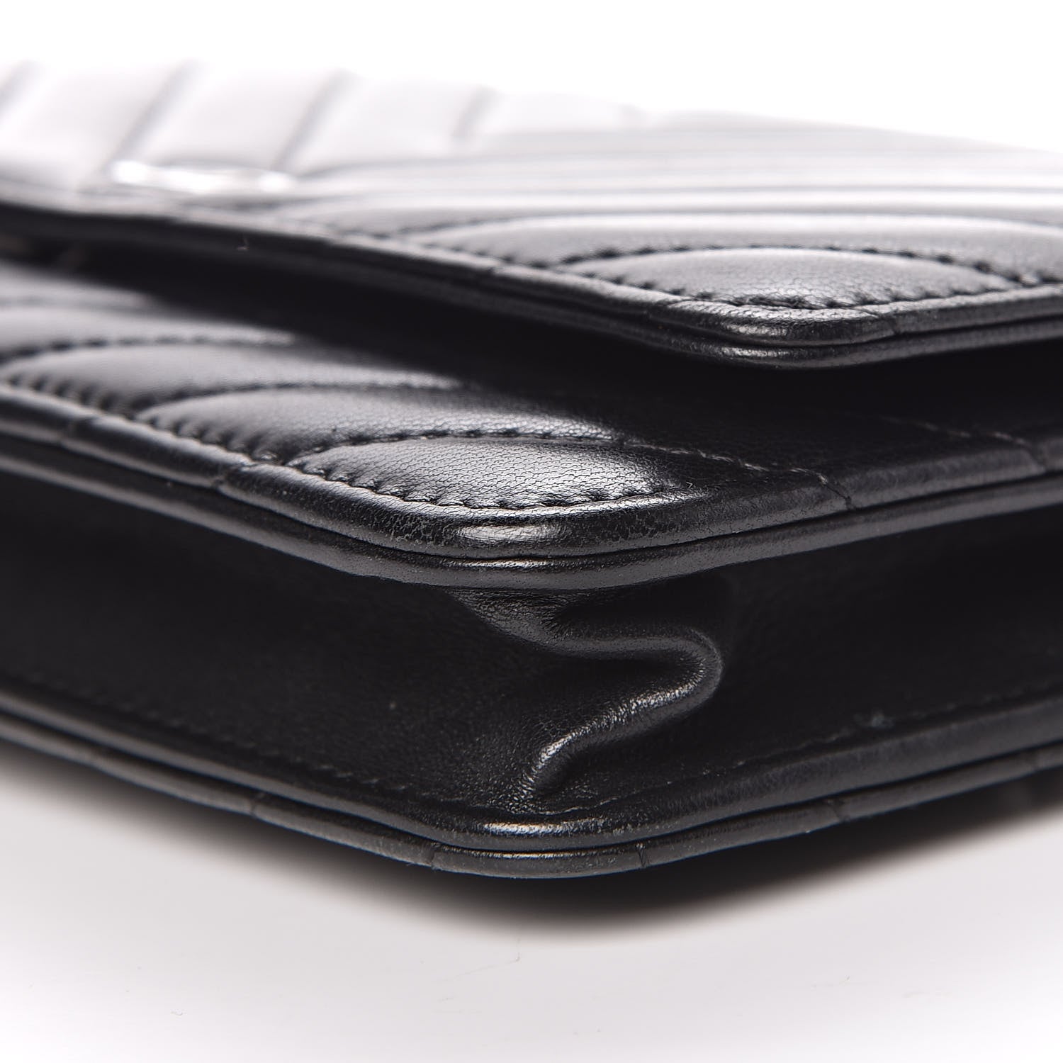 Chanel Lambskin Chevron Quilted Wallet On Chain WOC Black 10 of 14