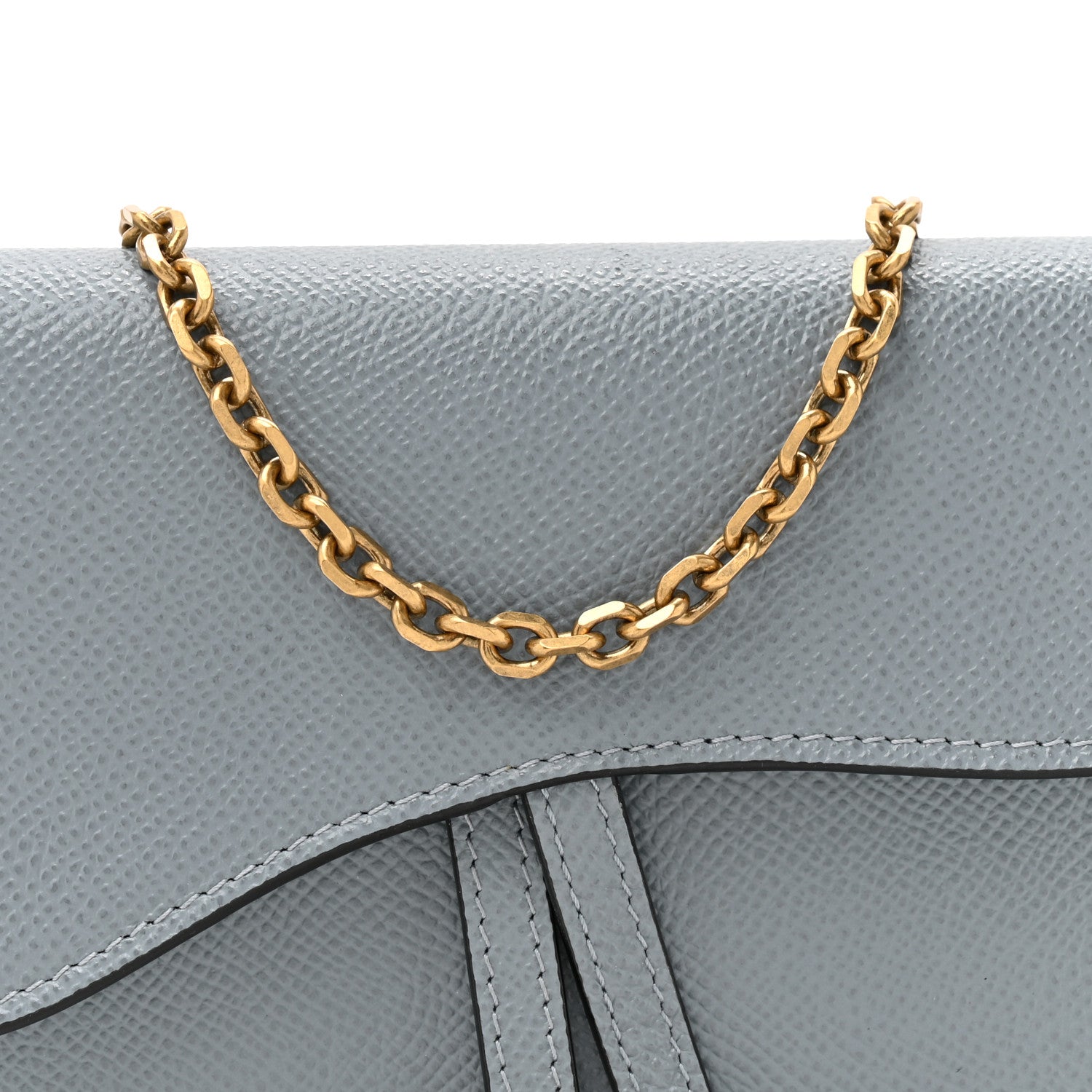 Christian Dior Grained Calfskin Saddle Chain Wallet Pouch Cloud Blue 8 of 11