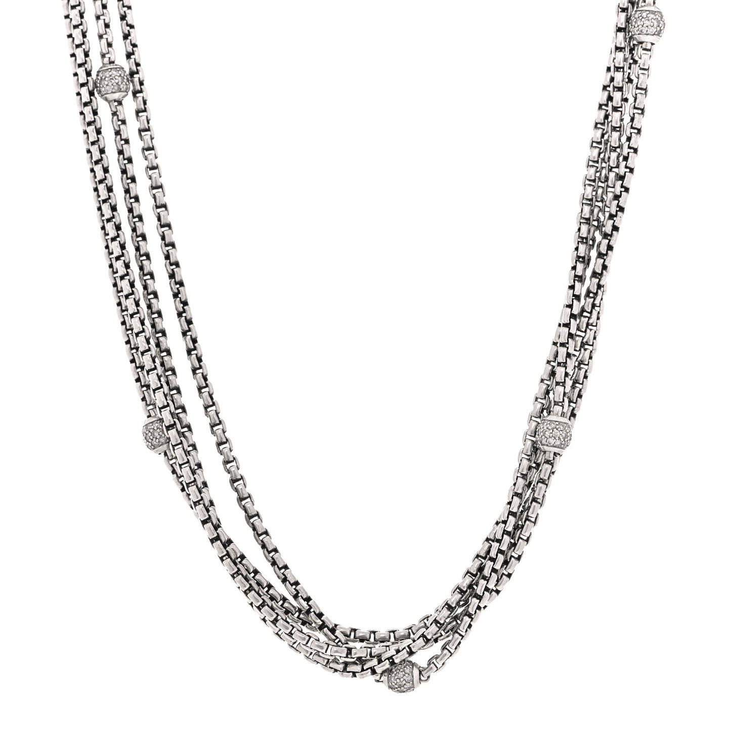 Sterling Silver 18K Yellow Gold Diamond Box Chain Four Strand Necklace