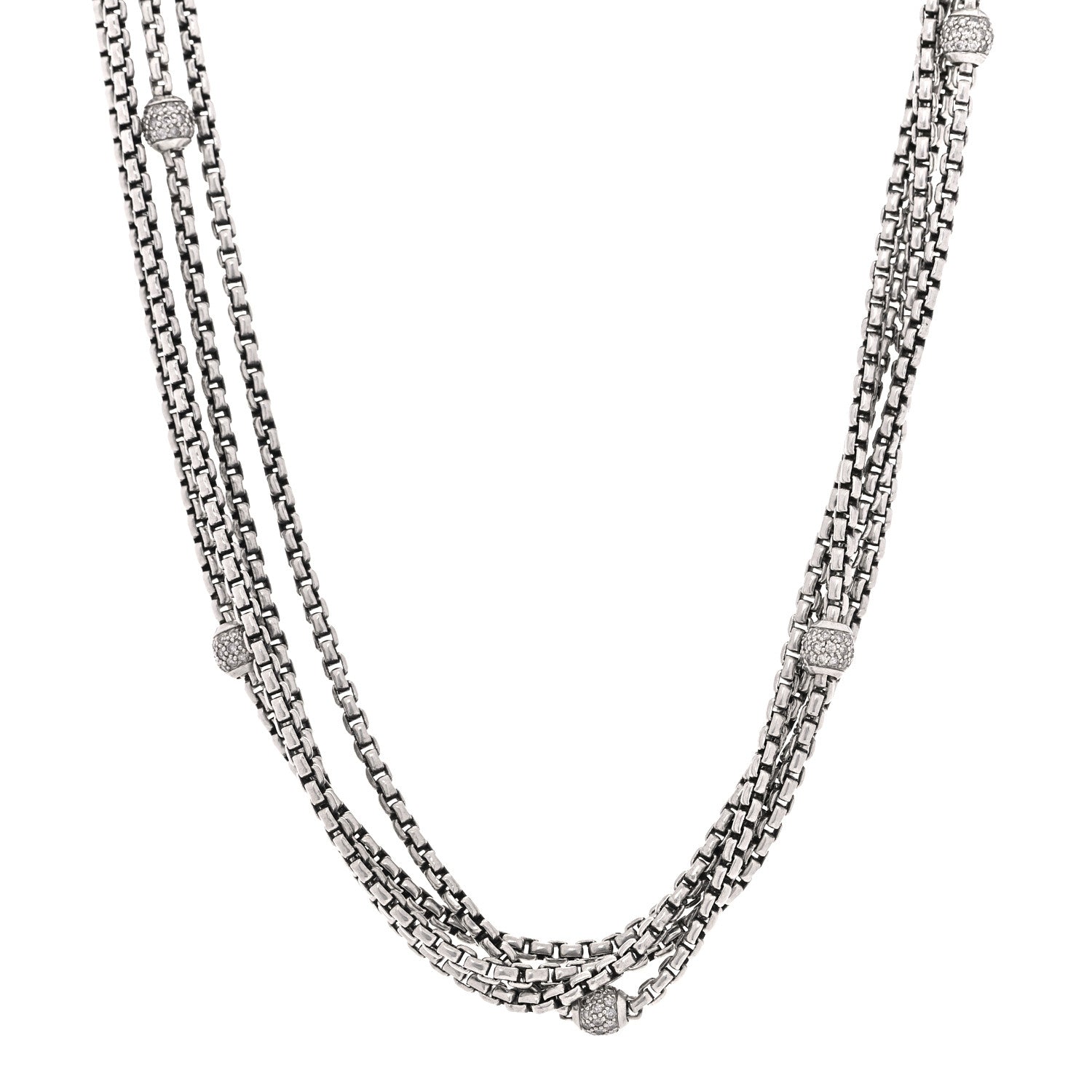 David Yurman Sterling Silver 18K Yellow Gold Diamond Box Chain Four Strand Necklace 1 of 5
